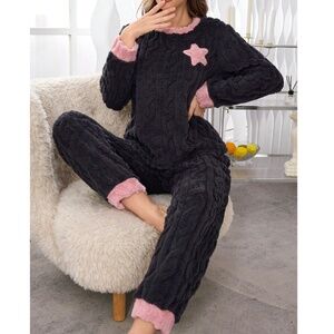 Cozy Teddy Textured Color Block Pajamas Lounge Set